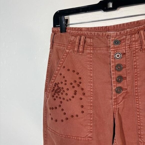 Anthropologie Pants Womens 27 Rust The Wanderer Studded Button Fly Utility - Picture 2 of 9